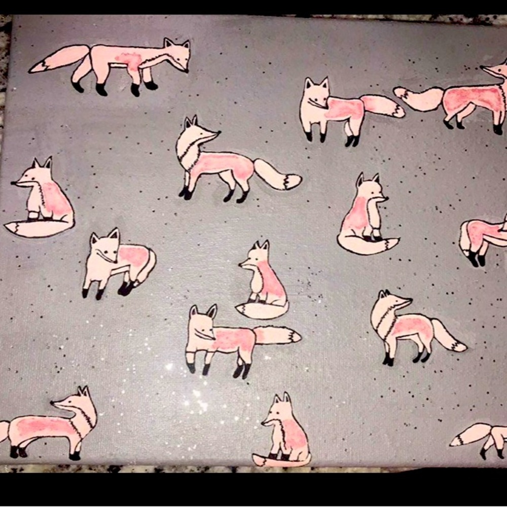 Handpainted Canvas- Glitter Minimalistic Fox Painting